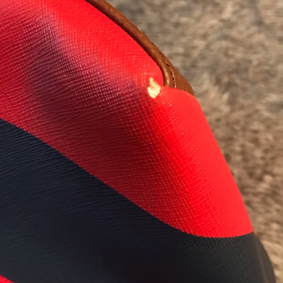 Dana Buchman Red and Navy Striped Purse Bag - Picture 8 of 8